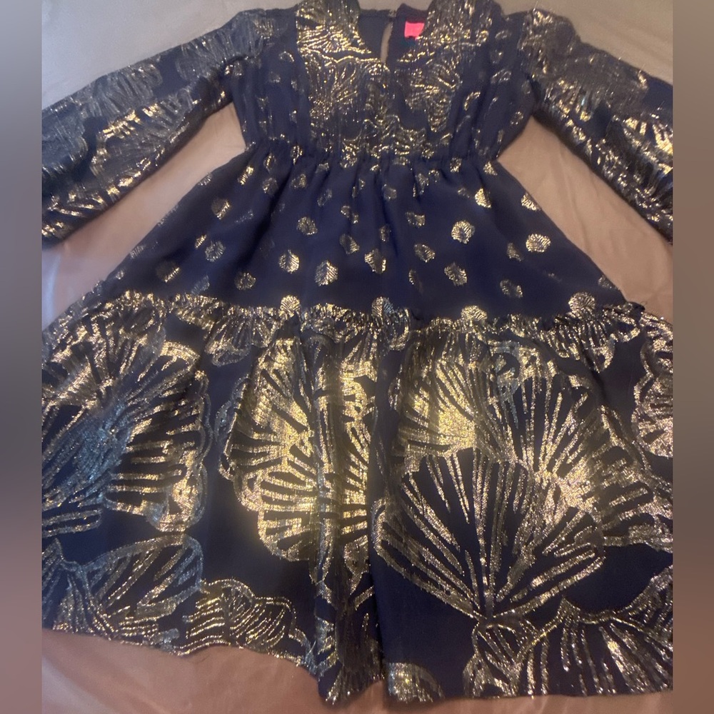Lilly Pulitzer Joella Silk Mini Dress Long Sleeves Fit and Flare Metallic Size 2 - Picture 4 of 11